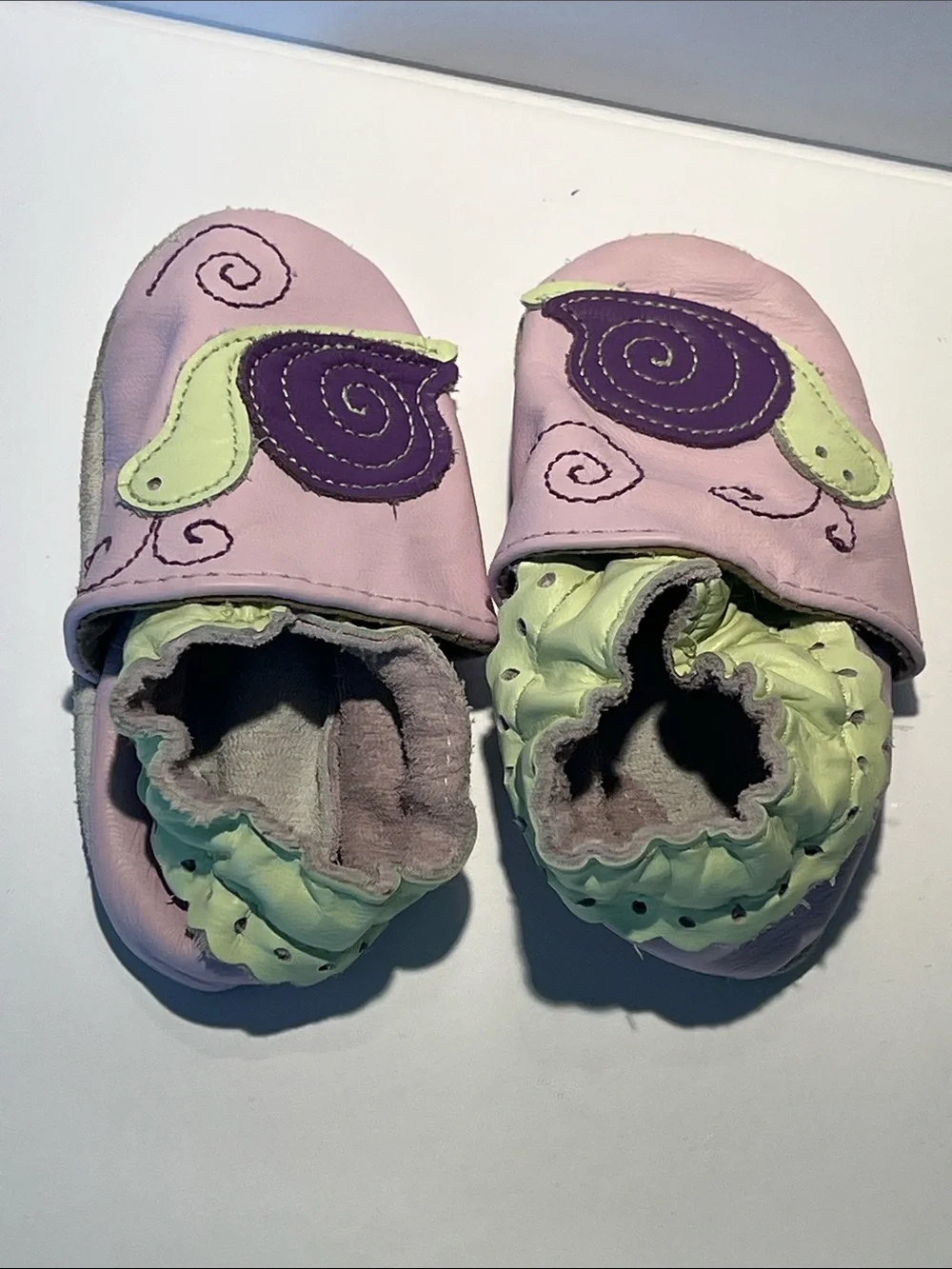 Robeez Lilac and Lime Snail Appliqué Soft Leather Baby Shoes